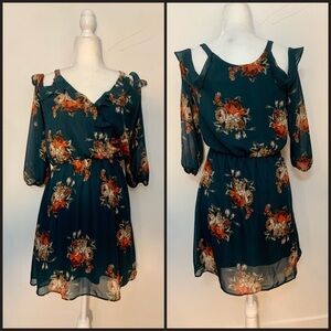 New Charming Charlie’s NWT Green Floral Ruffled Above Knee Fall Dress